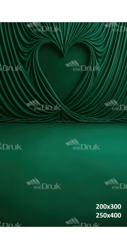 Tło fotograficzne z sercem z tkaniny w butelkowej zieleni | 3745